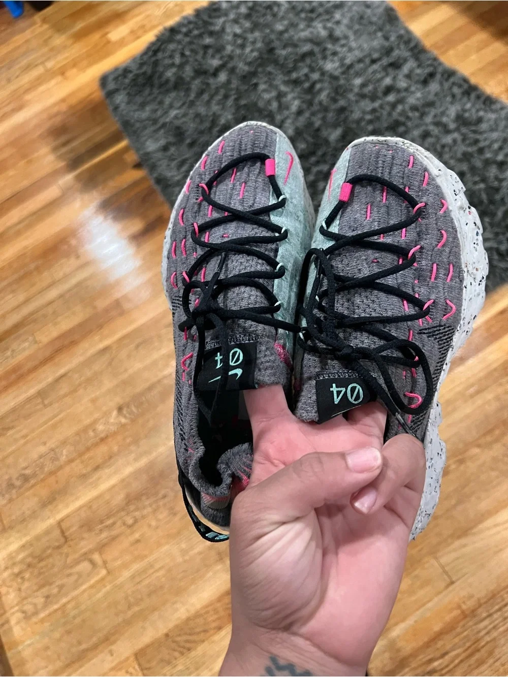 Nike Women's Gray Knit Sneakers with Pink Highlights